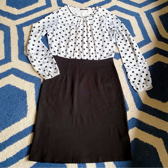 🔘 ZERO WHITE BLACK POLKA DOT FITTED DRESS! - Picture 7 of 16